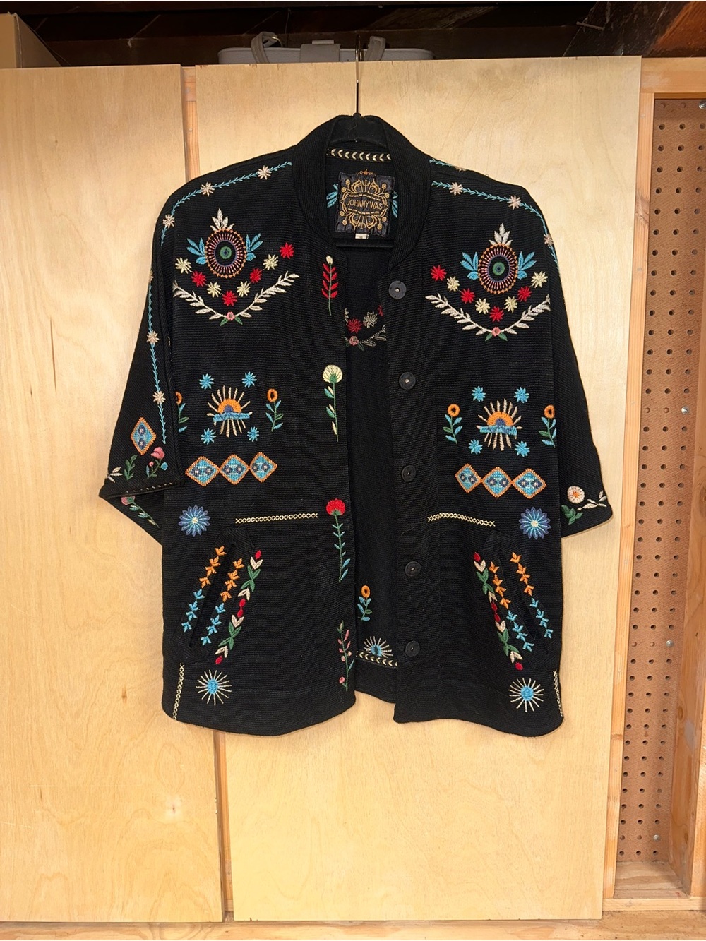 Johnny Was Black Embroidered Button-Front Jacket